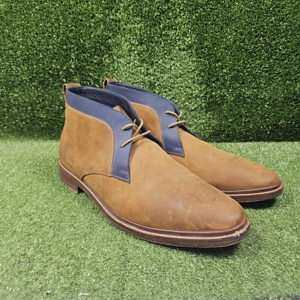 Cole Haan Colton Brown Leather Blue Trim Chukka Ankle Boots Mens Size 13